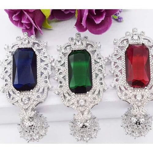 2pcs 29x56mm Green/Red CZ Micro Pave Silver Plated Jewelry Pendant