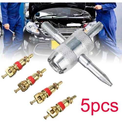 5pcs Brass Valve Cores Valve Core Remover Multi-function 4 Way Tool for Car Bike Bicycle Motorcycle Tire Repair Accessories