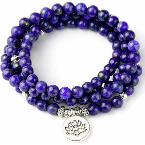 6MM Natural Stone Lapis lazuli Beads Wing Pendant Mens Buddha Rosary Bracelet Necklace Beaded Men Mala Energy Women Jewelry