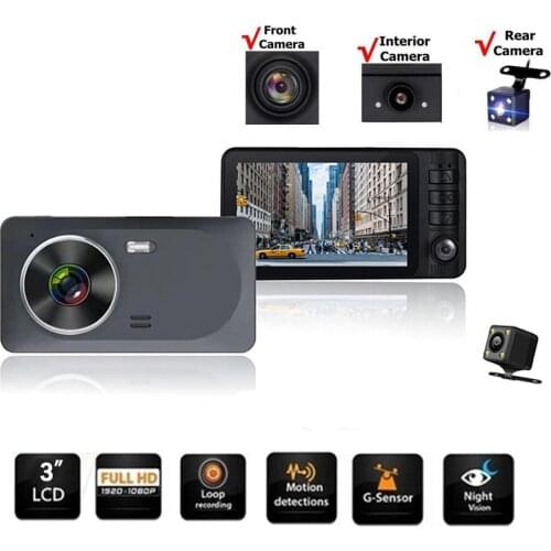 3.0" Full HD Car DVR 3 Cameras Lens Dash Cam Dual Lens Rearview Video Recorder Auto Registrator Motion Detector DVRs Dash Camera