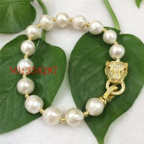 NEW HUGE NATURAL 10-11MM australia seas of the south white pearl bracelet 8inches Leopard clasp