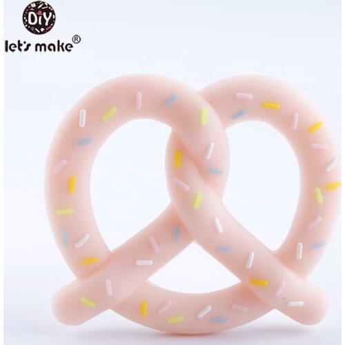 Lets Make Pink Silicone Pretzel Teether DIY Bread Stick Teething Pendant Mom Handmade Nursing Necklace BPA Free Baby Teether