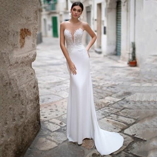 Eightree Eelgant Mermaid Wedding Dresses With Detachable Train Strapless Lace Appliques Backless White Wedding Gowns Plus Size