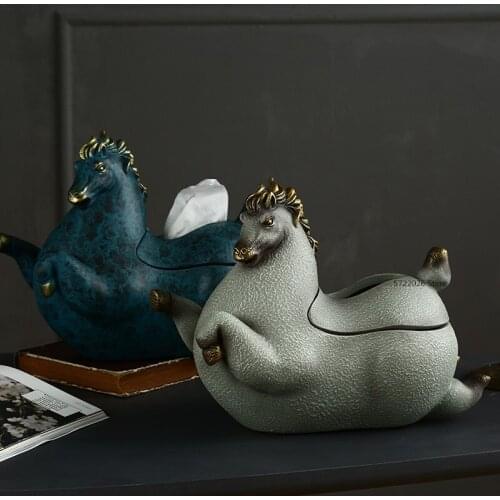 European high-end household tissue box creative auspicious horse home decorations tissue box living room dining table tissue box