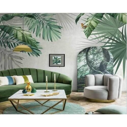 Beibehang Customized modern nordic hand-painted tropical plant banana leaf rainforest indoor background wallpaper papier peint