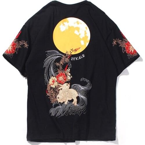 HISTREX Embroidered Moon Rabbit Men T Shirt Tshirt Crewneck High Quality High Quality Tee Funny Short Tshirt Man 2R0Z8