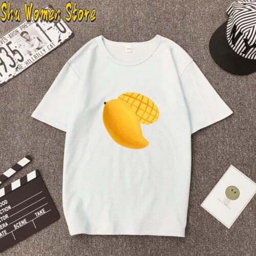 2021 new Mango Cute Fruit Art Aesthetic Print Summer New Tshirt Oversized Harajuku T Shirt Tops Short Sleeve Women Ullzang Vegan