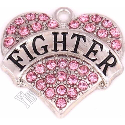 Hot Selling 20 pcs a lot rhodium plated FIGHTER with sparkling crystals heart pendant