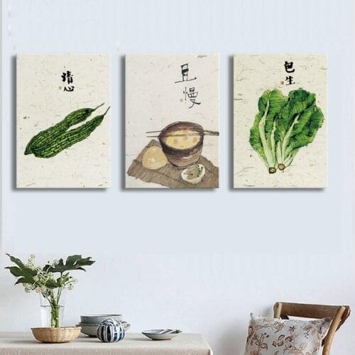 Chinese Table Culture Bitter Gourd Lettuce Chopsticks Snack Wall Art Canvas Painting Home Decoration Pictures For Living Room