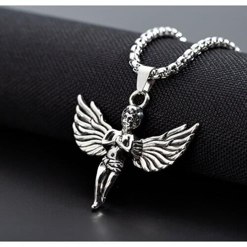 Men Punk Rock Angel Pendant Choker Necklace Women Jewelry Hip Hop Vintage Stainless Steel Metal Color Baby Cupid Necklace S408