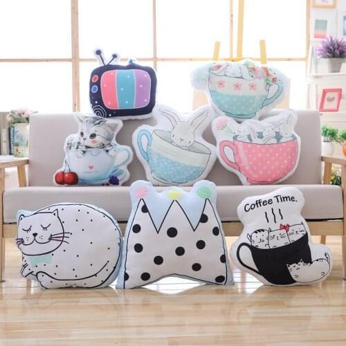 Beautiful Cat/Rabbit/TV/Crown Plush Pillows Soft Stuffed Cartoon All Kinds of Cushions Sofa Decoration Toys Girls Kids Gifts