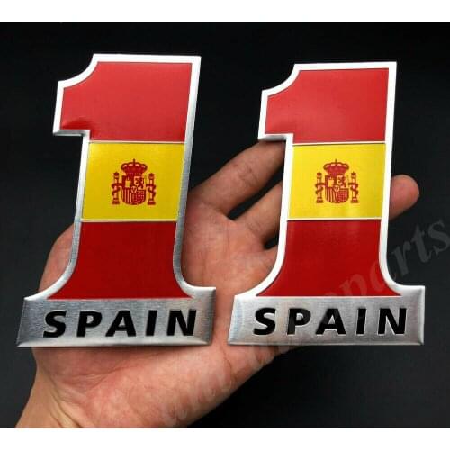 2pcs Metal No.1 Spain Spanish Flag Car Trunk Rear Emblem Badge Decal Sticker