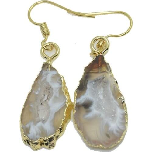 Fashion Jewelry Natural slice druzy stone earrings femme 2019 hole Ore raw geode drusy crystal quartz dangle earrings women