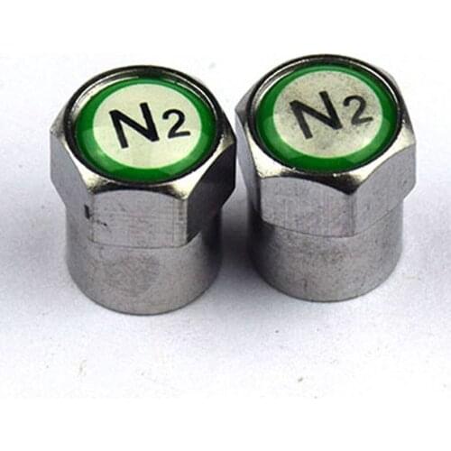 Set of 4 Nitrogen N2 Green Copper Tire Stem Valve Caps Covers Dustproof and waterproof metal dustproof design