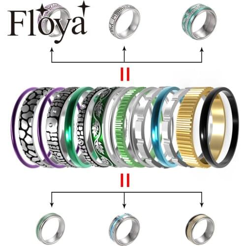 Floya Black Ring Stainless Steel Vintage Interchangeable Rings Set Women Stackable Band Ring Luxury Package Anillos Mujer