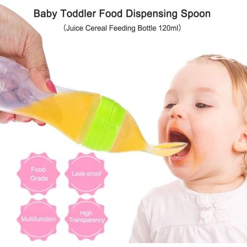 New Infant Toddler Nipple Pacifier Baby Silicone Squeeze Feeding Spoon Unique Tool Milk Bottle With Spoon Lid Food Supplement