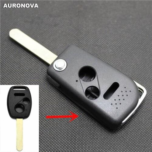 AURONOVA New Upgrade Folding Key Shell for HONDA FIT CRV ACCORD CIVIC CITY 2+1 Buttons Remote Car Key Case