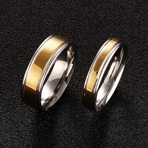 MANGOSKY Couple Ring Gold-Color Titanium Wedding Bands Jewelry for Women Man Personalized Ring Customize Ring Engraved Ring
