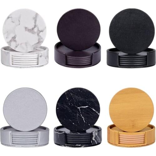 PU Leather Marble Grain Coasters Anti-Scratch 6pcs Drink Coasters Coffee Hot Drink Cup Pad
