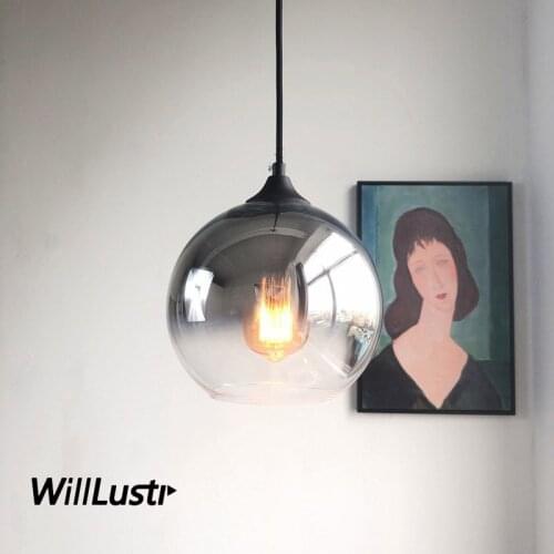 Gradient Color Pendant Light Globe Glass Suspension Lamp Bar Restaurant Hotel Sitting Room Bedroom Silver Gold Copper Chandelier