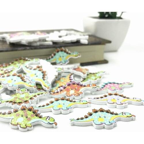 DIY 100pcs Wooden Buttons Mixed color dinosaur scrapbooking Kids Crafts sewing 37mm