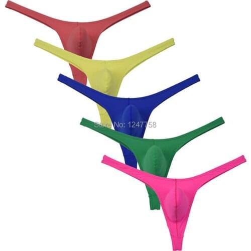 Sexy Mens Bulge Pouch Stripe T-Back Micro Fabric Stretch Thong Underwear Thin Tangas