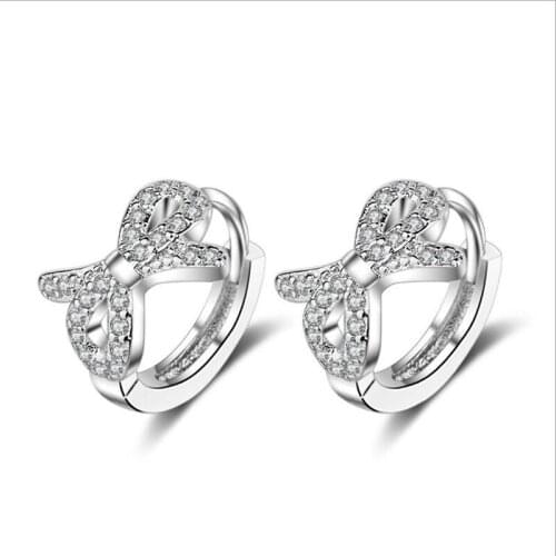 KOFSAC New Fashion Exquisite Zircon Bow-Knot Hoop Earring Jewelry 925 Sterling Silver Earrings For Women Valentines Day Gifts