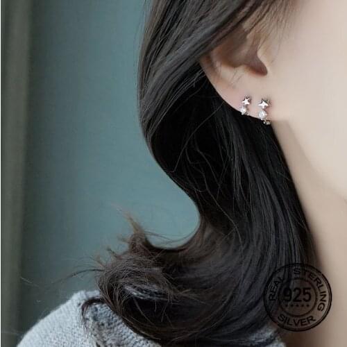 S925 Silver Earrings For Women Gold Star Zircon Rhinestone Circle Simple Korea Fashion Design Girlfriend Gifts Jewelry INEFFA