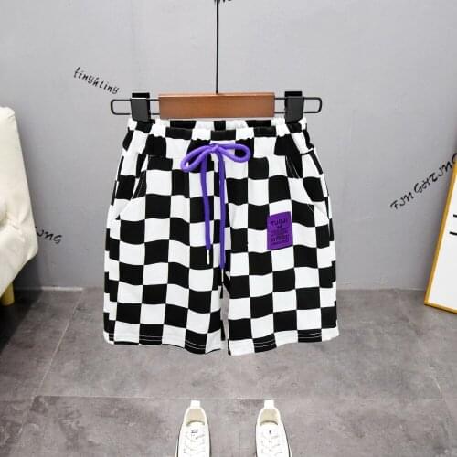 Boys Shorts Kids Shorts Black & White Grid Girls Children Summer Beach Loose Shorts Casual Pants Cotton & Comfortable 2-7Yrs Hot