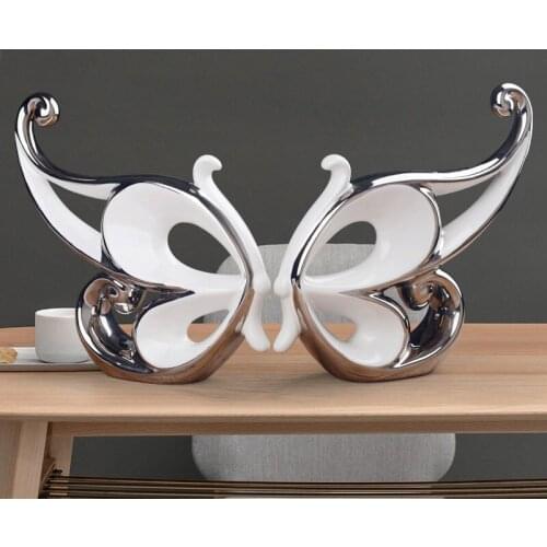 MODERN CERAMIC SILVER WHITE BUTTERFLY ACCESSORIES OFFICE DESKTOP ANIMAL FIGURINES CRAFTS HOME LIVINGROOM FURNISHING DECORATION