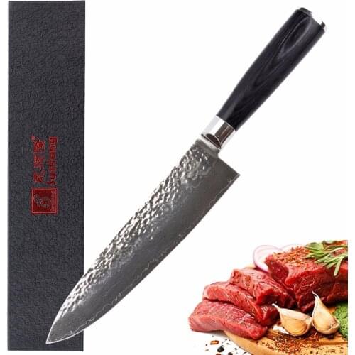 Sunlong Chefs Knife 8 inch Japanese Damascus steel Gyuto Vegetable Knife Balck Pakkawood Handle