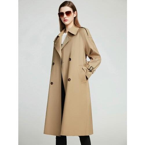 Anti wrinkle windbreaker coat womens spring and autumn middle and long 2021 new double breasted loose over the knee, showing