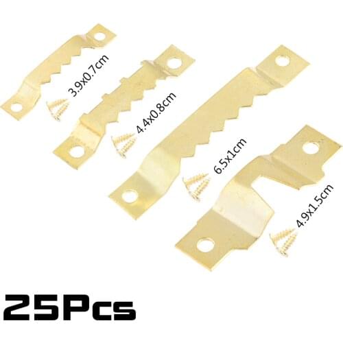 High Quality 25pcs Golden Picture Frame Hooks Saw Tooth Sawtooth Hangers Canvas Frame Hanging Hooks Double Hole With Screws