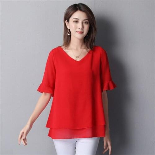 New Fashion Womens Chiffon Blouse Summer High Quality Half Sleeve Chiffon Shirt V-neck Casual blouse Plus Size 6XL 7XL 8XL