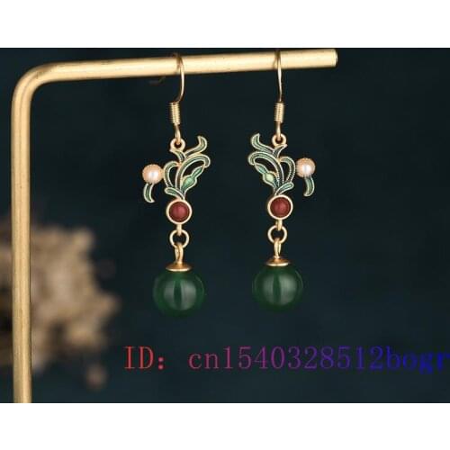 Green Jade Bead Earrings Crystal Chalcedony Gifts Women Natural Gemstone Fashion Jewelry Amulet 925 Silver Zircon