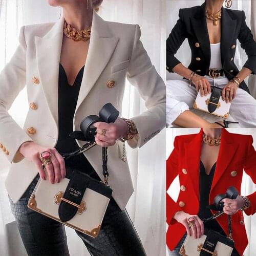 Women Blazer Double Breasted Blazer Coat Autumn Elegant Solid Slim Long Sleeve Female Suit Jacket Office Ladies Blazer Outwear