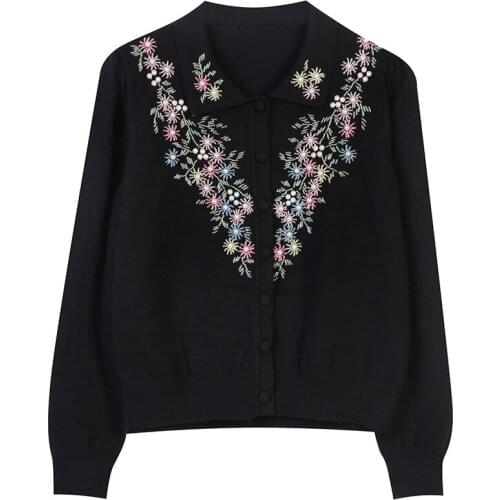 2021 Autumn Winter Women Sweater Cardigans White Black Knit Tops Beading Casual Streetwear Vintage Outerwear Fashion Korean Lady