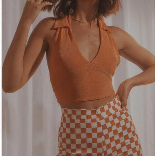 Women Halter Crop Top Summer Deep V-neck Sleeveless Backless Lace Up Tight Wrapped Vest Ladies Bustier Top Skinny Clubwear