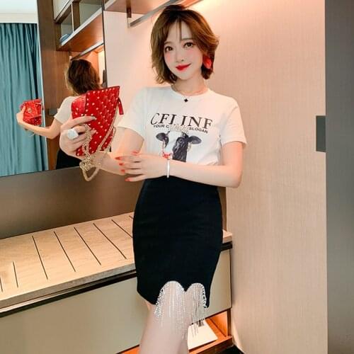 Womens dress of irregular cut high waist buttock skirt with drill tassel 2021 Spring new