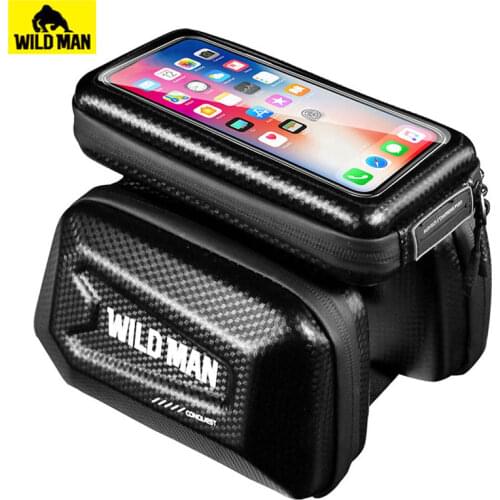 WILD MAN Hard Shell Front Bicycle Bag Bike Top Tube Bag Cycling Pouch 6.5 Inch Phone Case Touch Screen Mtb Bag Accessories