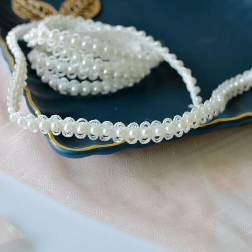 1m Hand-stitched Pearl Beaded Delicate Braided Lace Elastic Lace Trims Clothing Collar Hat skirt Trim Material 1cm