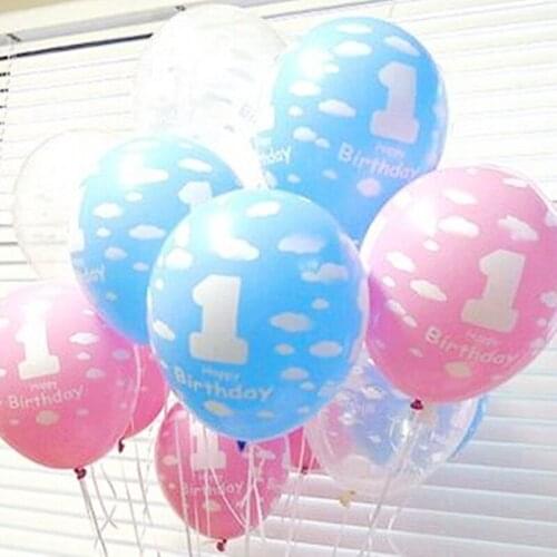100pcs/lot 12inch Clear pink blue Latex Balloon Cloud Printing Pearl Balloons 1st Birthday Balloon for Birthday Party supplies
