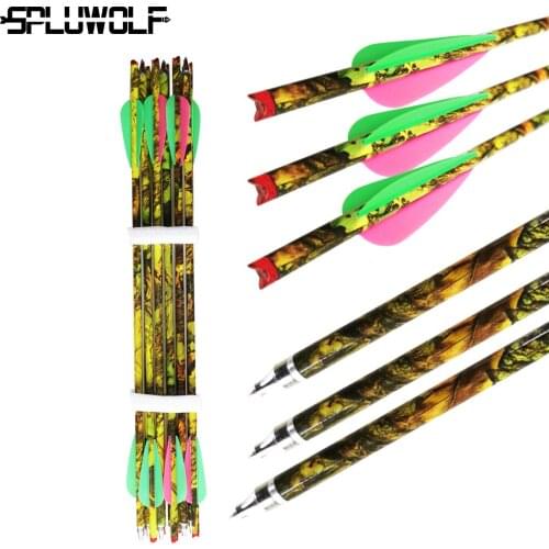 12PCS 8.8mm Camouflage Carbon Arrows Replaceable Arrowhead Crossbow Bolts for Archery Hunting
