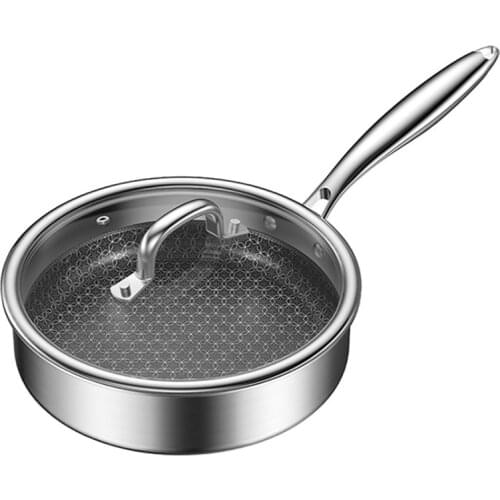 2021 New Arrived 304 Stainless Steel Non-Lampblack Honeycomb No Coated Frying Pan with Cover for Kitchen Cooking Health Food