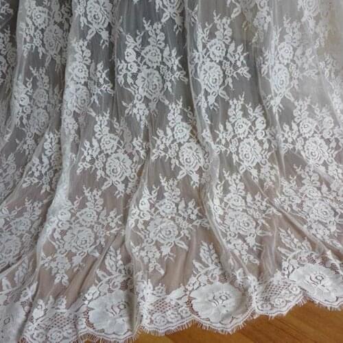3 Yards Graceful Rose Floral Eyelash Lace Fabric dye-able Chantilly Fabric for Wedding gown, Mantilla veil, Bridal bustier