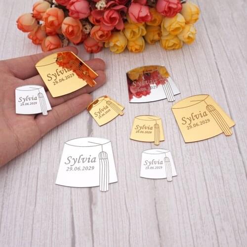 30 Pieces/Lot Cute Hat Custom Personalized Name For New Birth Born Acrylic Mirror Tags Babyshower Decor Party Favor