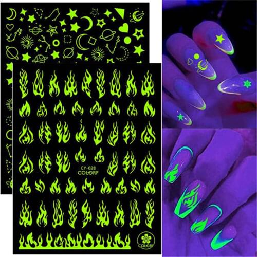 Luminous Effect 3D Nail Stickers Butterfly Flower Leaf Feather Pattern Letter Nail Art Decoration Glow In Dark Nail Foils