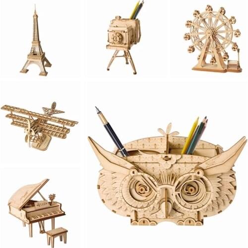 Robotime 3D Animal&Building Puzzle DIY Wooden Model 7 Kinds Available Educational Game Assembly Toy Gift for Kids Model Kits