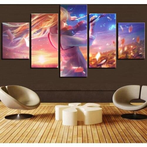 5 Pieces Shigatsu Wa Kimi No Uso Your Lie Is in April Wallpapers Girl With Violin Posters Music Home Decor Framework Modular