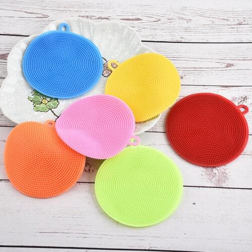 1PC Kitchen Cleaning Brush Silicone Dishwashing Brush Fruit Vegetable Cleaning Brushes Pot Pan Sponge Scouring Pads